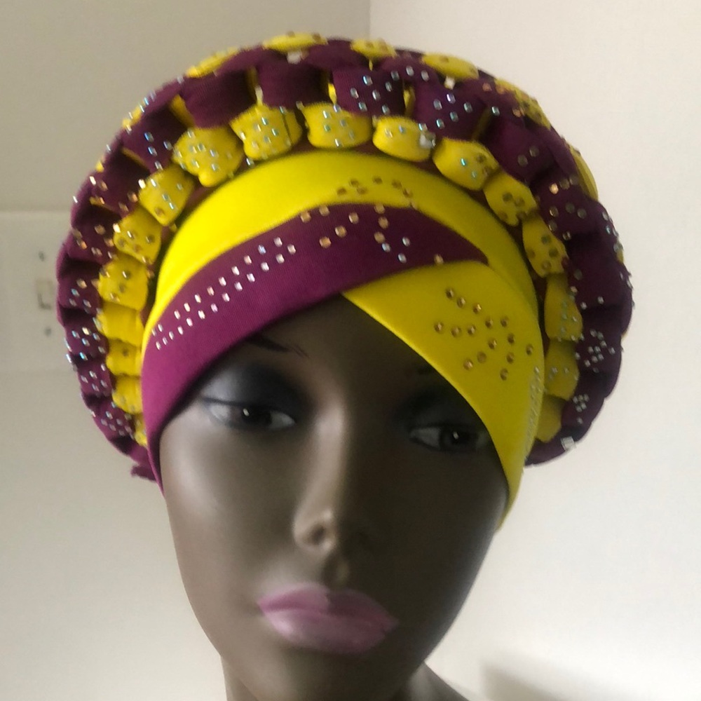 Yellow and purple head dress